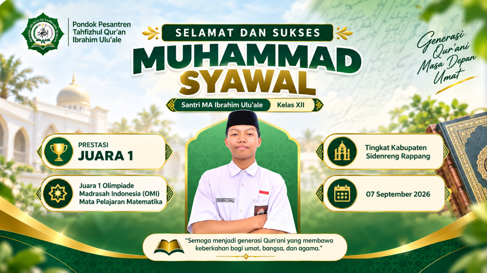 Selangkah Menuju Prestasi Provinsi! Muhammad Syawal Juara 1 OMI Matematika Tingkat Kabupaten SIDRAP