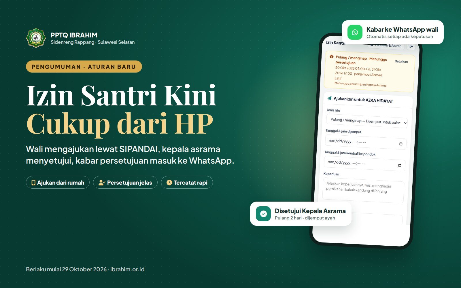 Mulai Hari Ini, Izin Santri PPTQ Ibrahim Cukup dari HP: Ini Aturan Perizinan Baru untuk Wali Santri