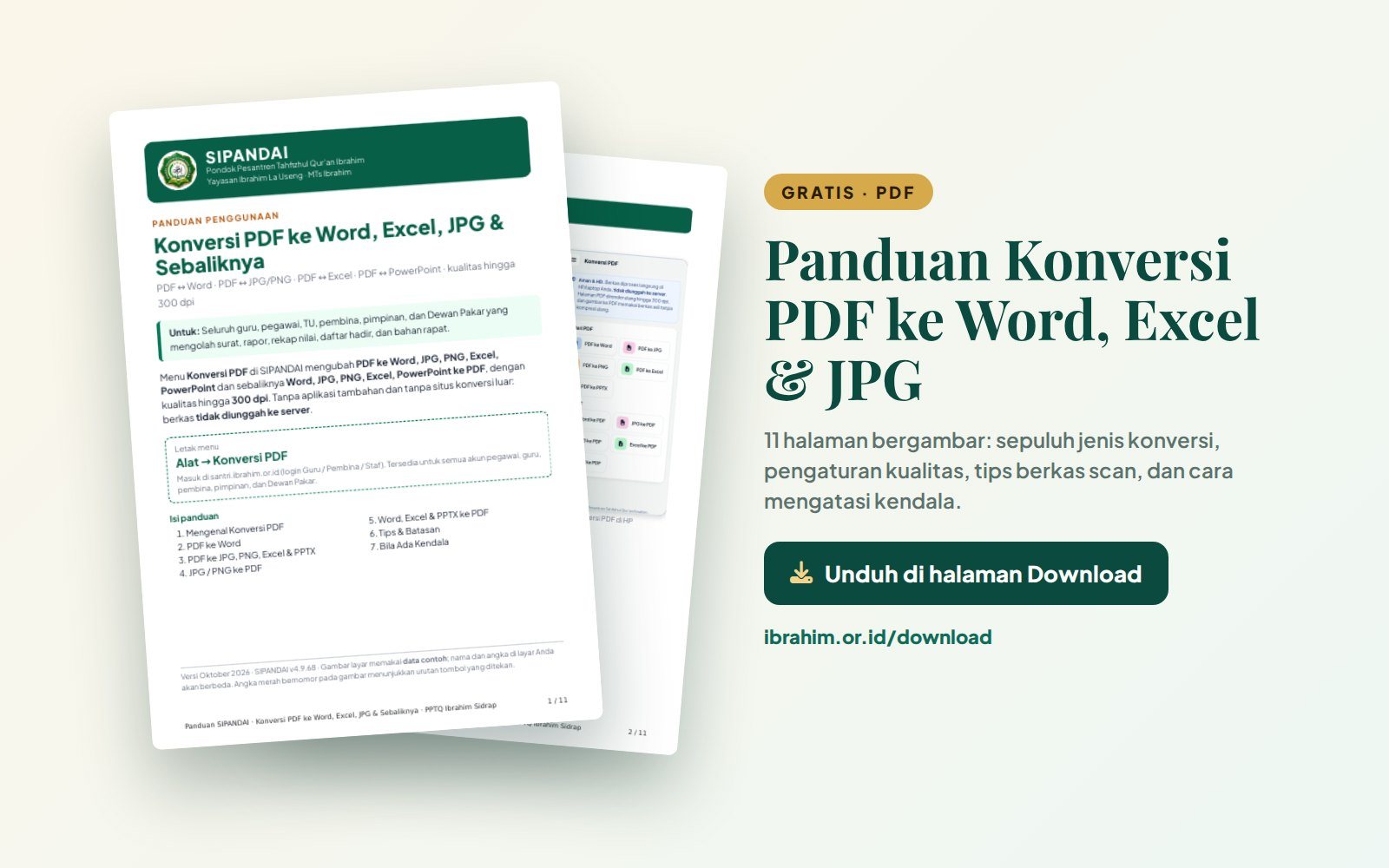 Unduh gratis panduan PDF konversi PDF ke Word, Excel, dan JPG SIPANDAI