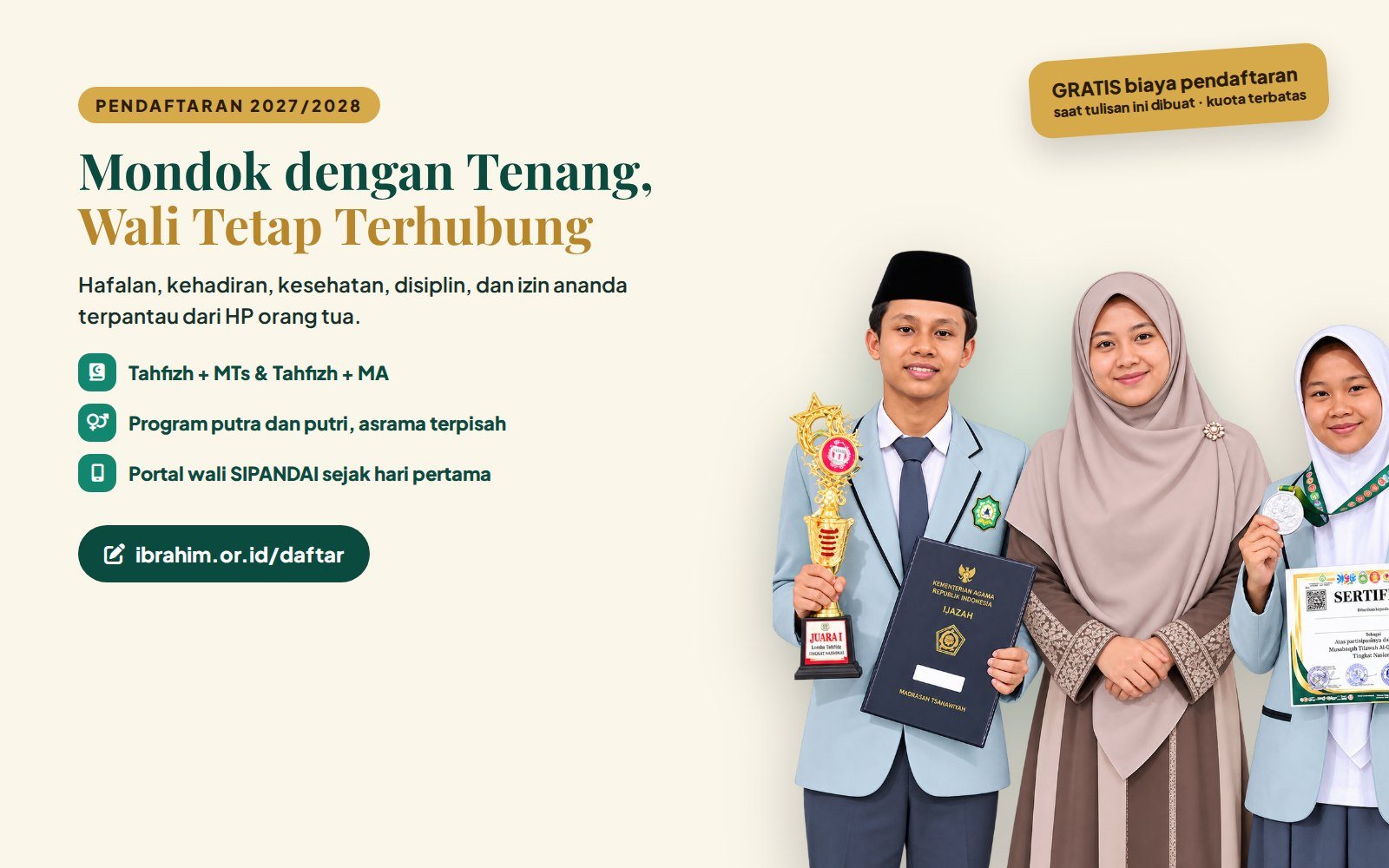Pendaftaran santri baru PPTQ Ibrahim 2027/2028, pesantren tahfizh putra dan putri di Sidrap Sulawesi Selatan